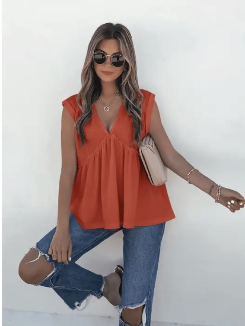 Magnolia Boutique Lena's Carefree Afternoon Coral Babydoll Top S